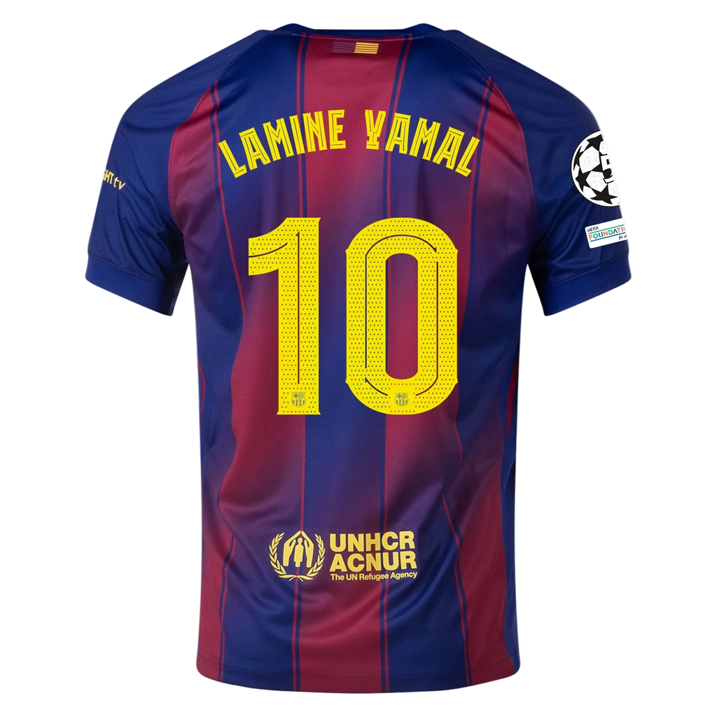 Nike Maglia Home FC Barcelona 25/26 da Uomo Lamine Yamal con patch Champions League (Blu Royal Profondo/Oro Midwest)