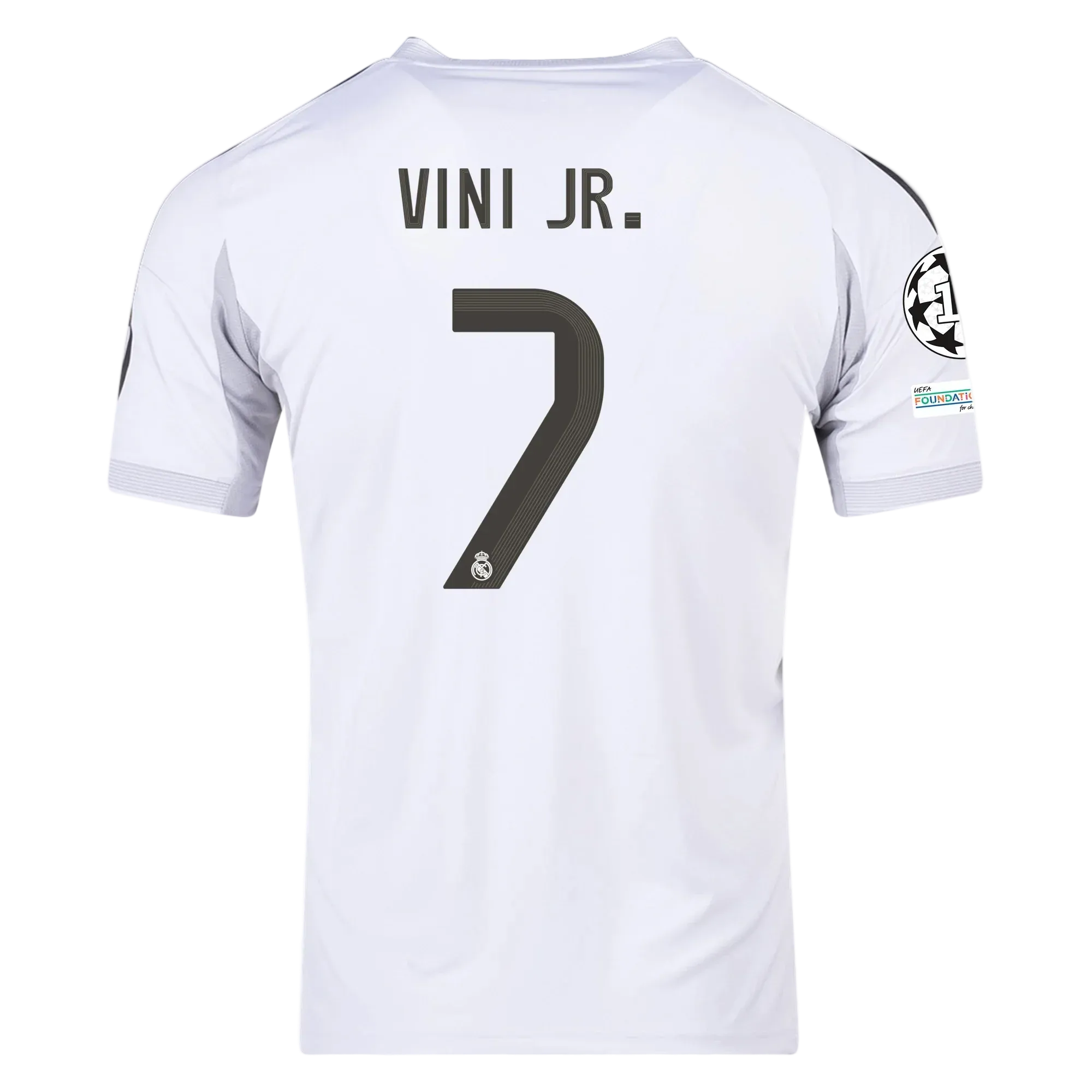 Maglia Home adidas Vinícius Jr. Real Madrid 2025/26 con patch di Champions League (Bianca)