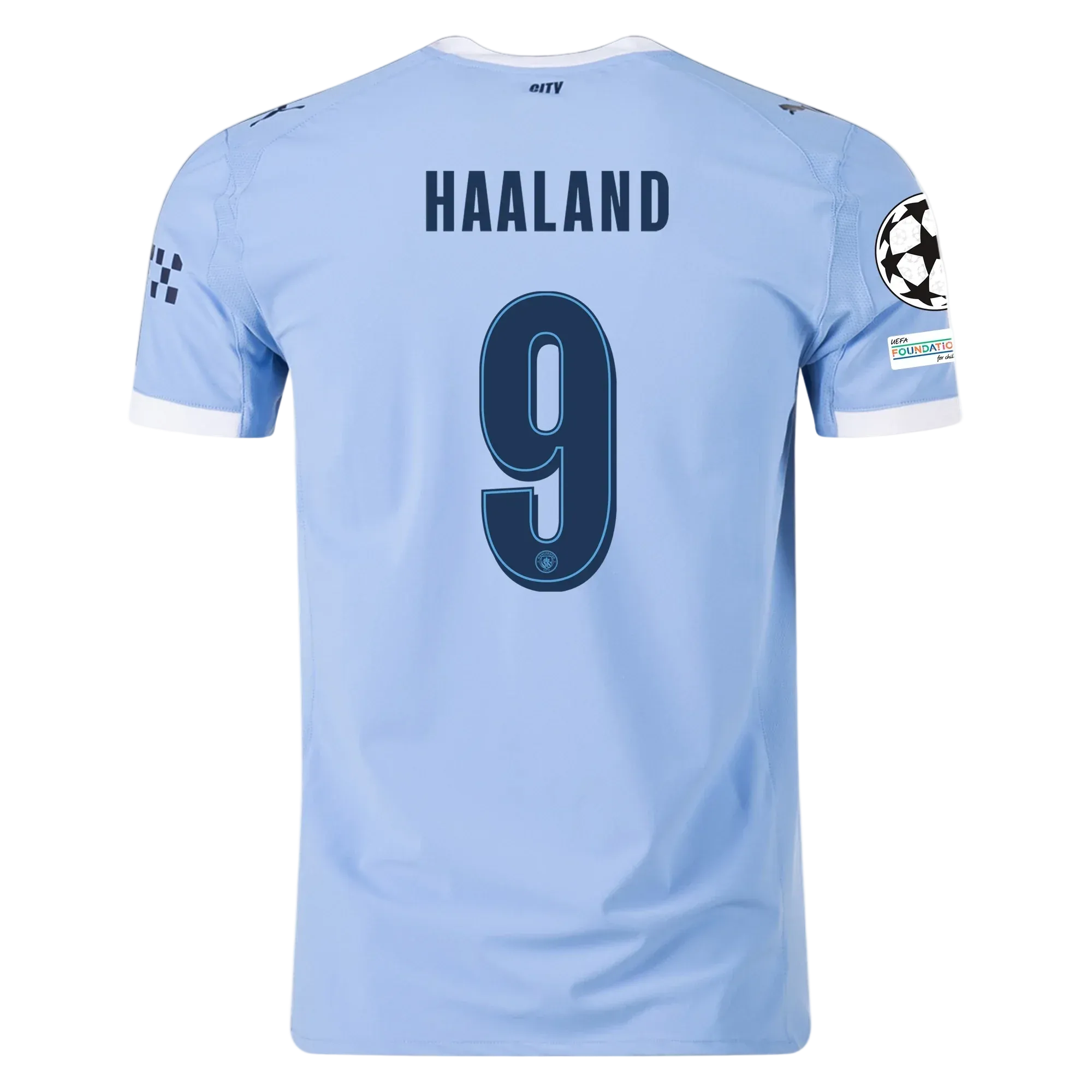 Puma Maglia Home Manchester City Erling Haaland con patch Champions League 25/26 (Team Light Blue/Bianco)