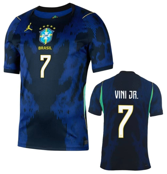 Maglia Brasile Away Mondiale 2026 - Vini Jr 7 - Special Edition Jordan Blue